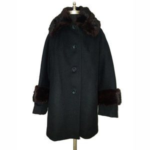 Vtg Handmade Wool Mink Collar & Cuff Coat S M